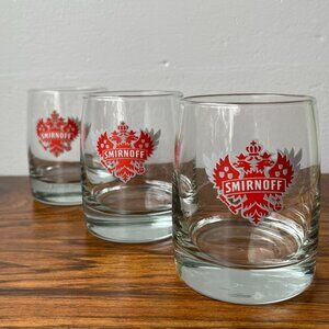 Set of 3 Smirnoff Vodka Lowball Glasses Luminarc France Heavy Base Rocks Barware